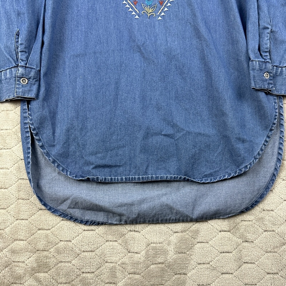 Roper Embroidered Denim Chambray Shirt Dress Western Cowgirl Size Sz S See Pics - Picture 8 of 13